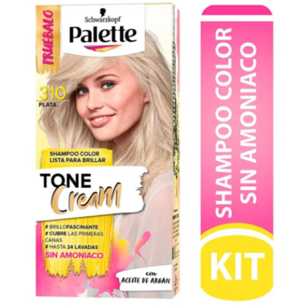 Palette Tone cream Shampoo color sin Amoniaco color 310 Plata Kit X 1